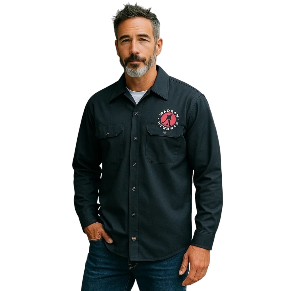 Dickies MADE IN DETROIT Men`s Work Shirt Long Sleeve Black Size Large HTF LRG